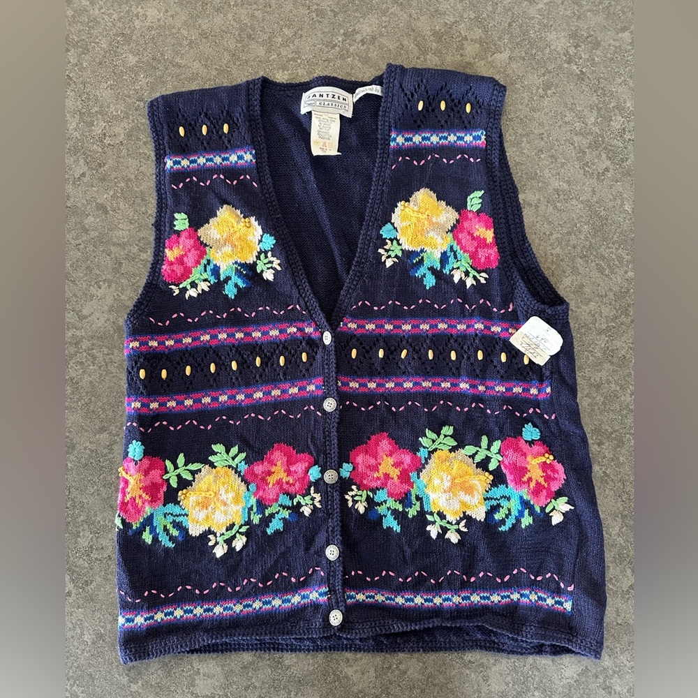 Vintage Jantzen hand embroidered Floral Button Down Cottagecore Vest